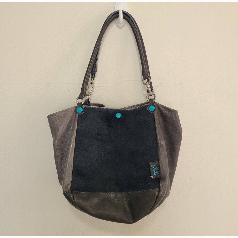GABS Tote Leather Pony Hair Shoulder Bag Italy Brown/Gray
